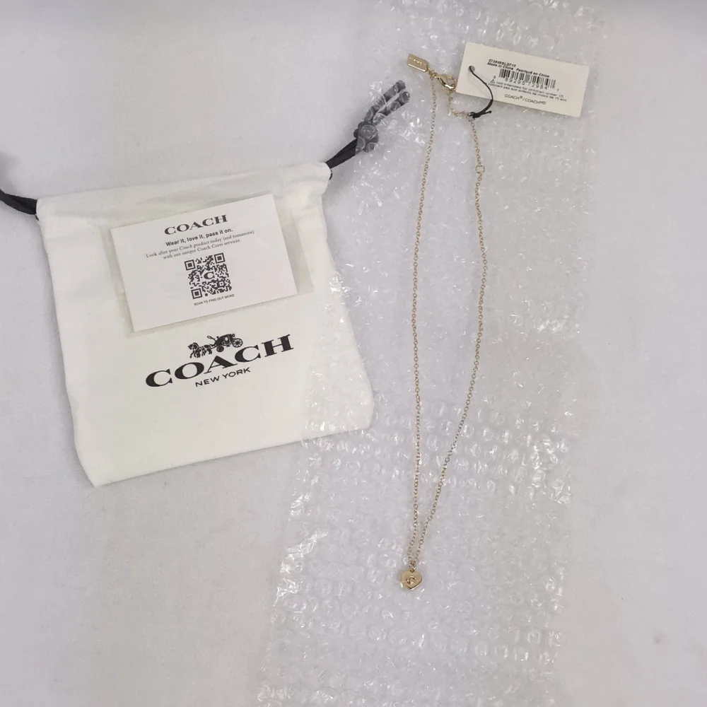 Coach Necklace Heart Shaped Pendant 14K Gold Plated Brass